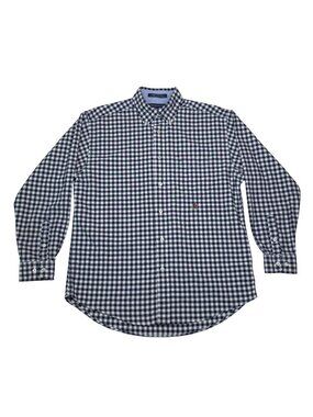 Tommy Hilfiger Gingham Long Sleeve Button-Down Shirt Size M Classic Cotton Navy